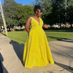 Christina Wu A-line Plus Sequins Dress with Pockets
